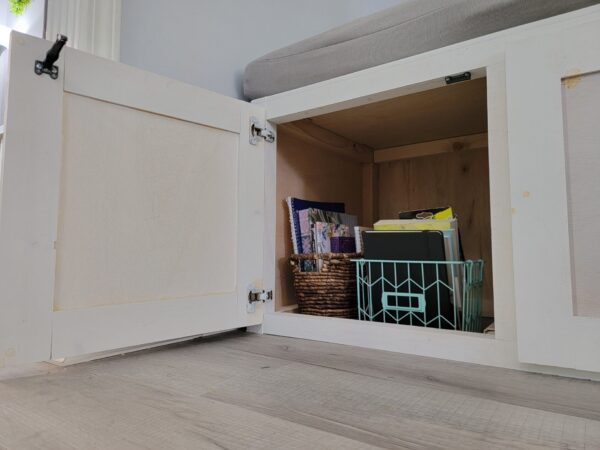 Storage Bench with Cushion and Shaker-Style Doors | Customizable Length - Image 3