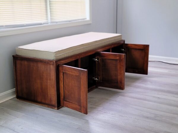 Storage Bench with Cushion and Shaker-Style Doors | Customizable Length - Image 4